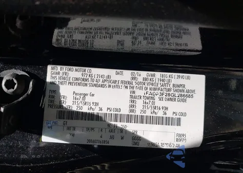 2016 Ford Focus Se from USA, damaged, VIN 1FADP3F28GL286685